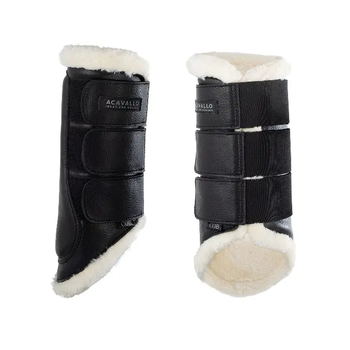 GUETRES ARRIERE ACAVALLO ECO-LEATHER HIND BRUSHING HORSE BOOTS WITH TRIPLE VELCRO FASTENING