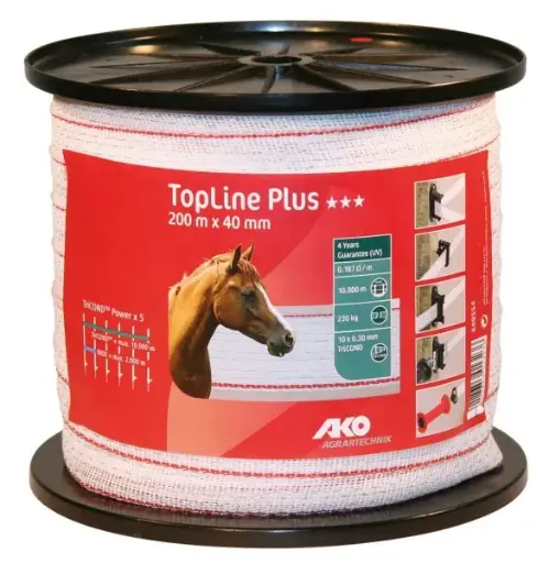 Ruban de clôture TopLine Plus blanc/rouge 200m 40mm 